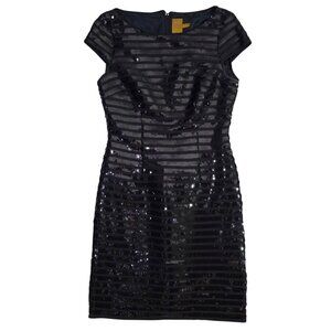 Ali Ro Womens Black Sequin Cap-Sleeve Dress Size 6 Polyester Blend 36" Length